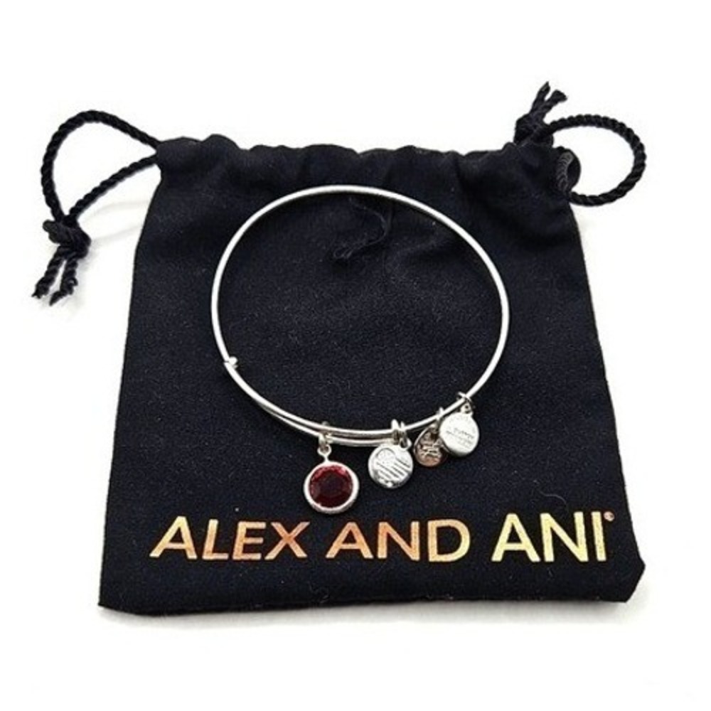 Alex and Ani Red Crystal Expandable Bangle Silver Tone Charm Bracelet USA